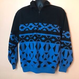 Trader Bay Blue Aztec Print Fleece 1/4 Zip Pullover Vintage 90s